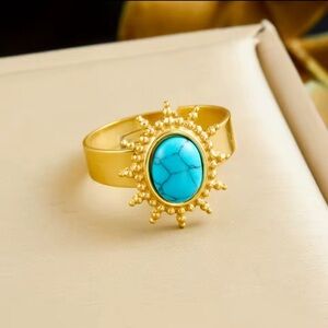 Turquoise Sunburst 18k  Gold plated stainless steel Ring